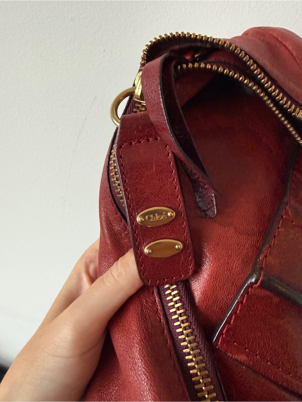 Authentic Vintage Chloe Red Leather Hobo Bag with Braided Handle - Picture 5 of 8